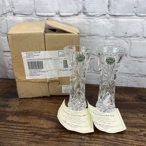 Pair Of Lenox Fine Crystal Star Flared Rim 6" Tall Bud Vase From Czech Republic